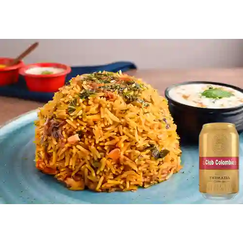 Combo Biryani Pollo Arroz Basmati + Club Cola Dorada Lata 330ml