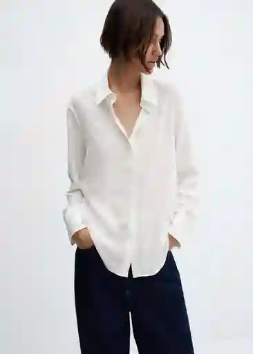 Camisa Basic Off White Talla L Mujer Mango