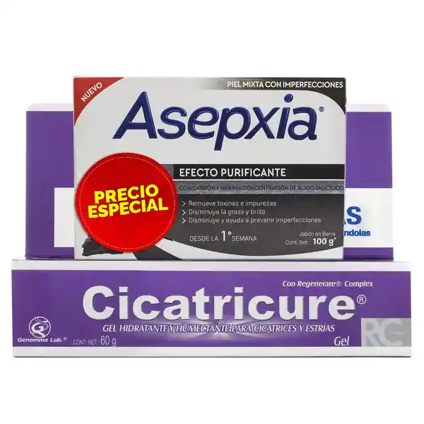 Cicatricure Gel Cicatrices + Jabón Asepxia Carbón Barra