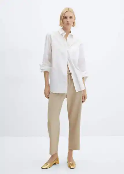 Pantalón Fluido Beige Talla 24 Mujer Mango