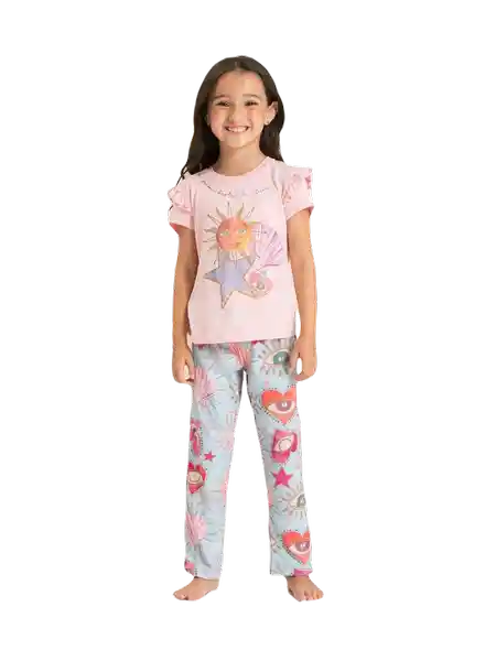 Pijama Camiseta Manga Corta y Pantalón Largo Rosado Talla 10