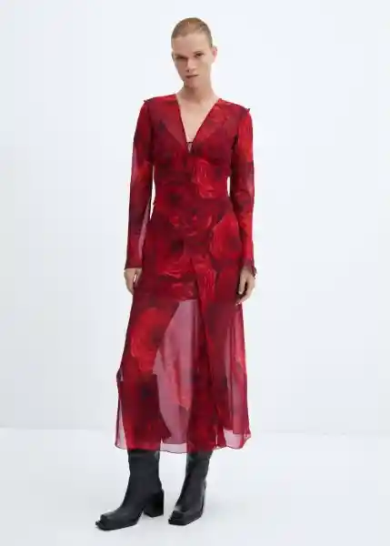Vestido Roses Rojo Talla XS Mujer Mango