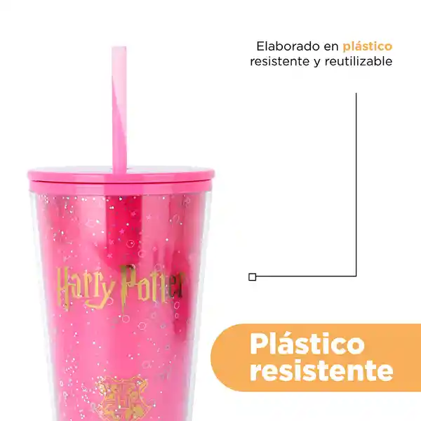 Vaso Plástico Con Pitillo Serie Harry Potter Rosa 600 mL Miniso