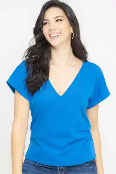 Camiseta Escote Pico Color Azul Rey Talla M Ragged