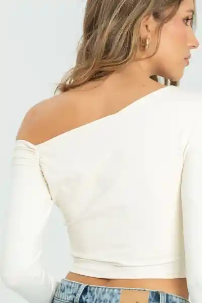 Top Asimétrico Manga Larga Color Marfil Talla S Ragged