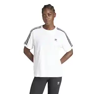 Adidas Camiseta 3 Stripe Tee Para Moda de Mujer Blanco Talla S