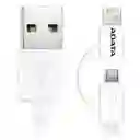 Adata Cable Usb 2 En 1 Android Y Iphone 1 Metro Blanco