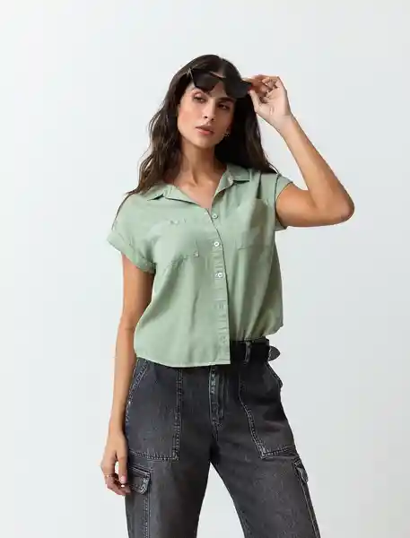 Camisa Rimir Mujer Verde Eucalipto Claro Talla M 013F347 Naf Naf