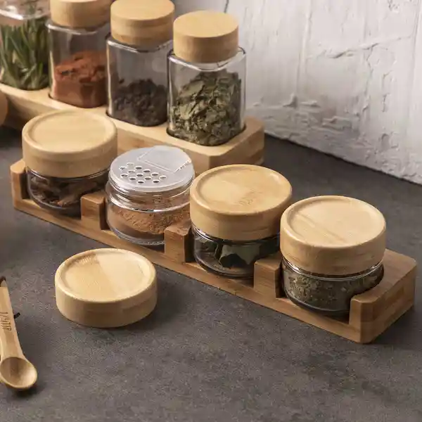 Set Rack Especias Bajo Base Madera Ambiente Gourmet