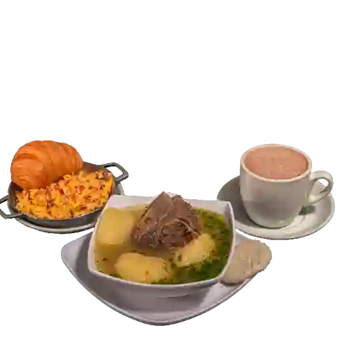 Caldo Costilla Huevos Chocolate y Pan