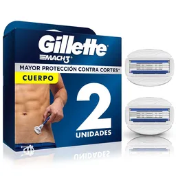 GILLETTE Mach 3 Cuerpo Repuestos para Cuchilla de afeitar con 3 Hojas 2 Repuestos Máquina de Afeitado Corporal Afeitadora para Hombre Zona Intima