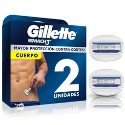 GILLETTE Mach 3 Cuerpo Repuestos para Cuchilla de afeitar con 3 Hojas 2 Repuestos Máquina de Afeitado Corporal Afeitadora para Hombre Zona Intima