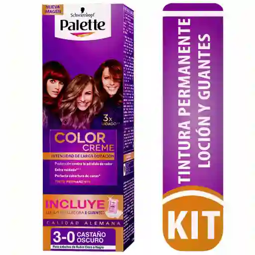 Palette Tinte Color Creme Tono 3-0 Castaño Oscuro