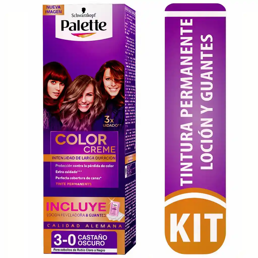 Palette Tinte Color Creme Tono 3-0 Castaño Oscuro