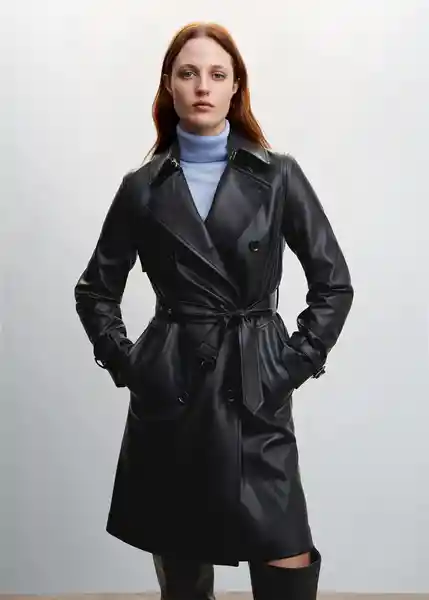 Gabardina Trench Polanapu Negro Talla 24 Mujer Mango