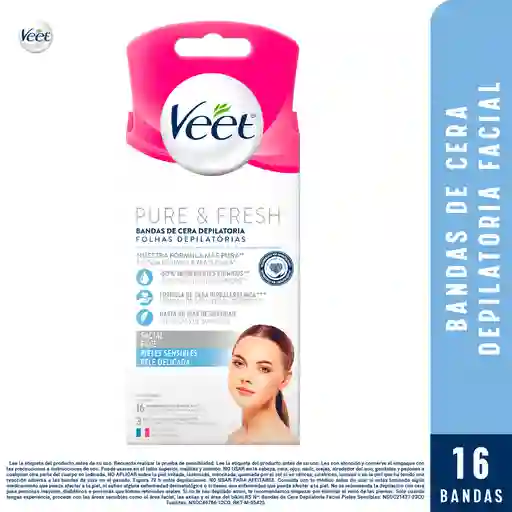 Bandas Cera Depilatoria Facial Veet Pure Piel Sensible - 16 Bandas