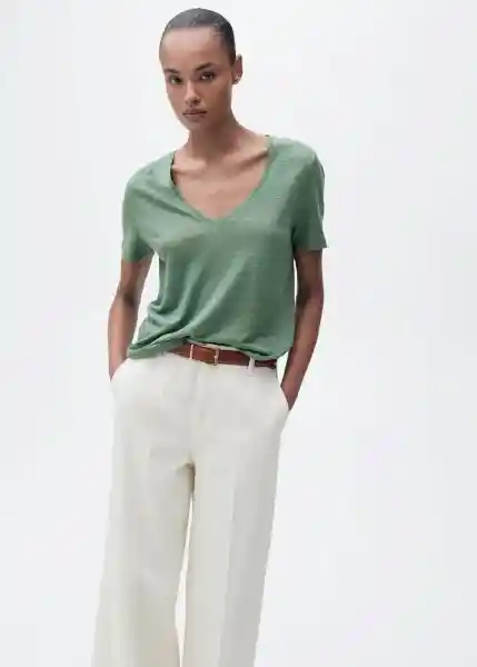 Camiseta Linito Verde Talla M Mujer Mango