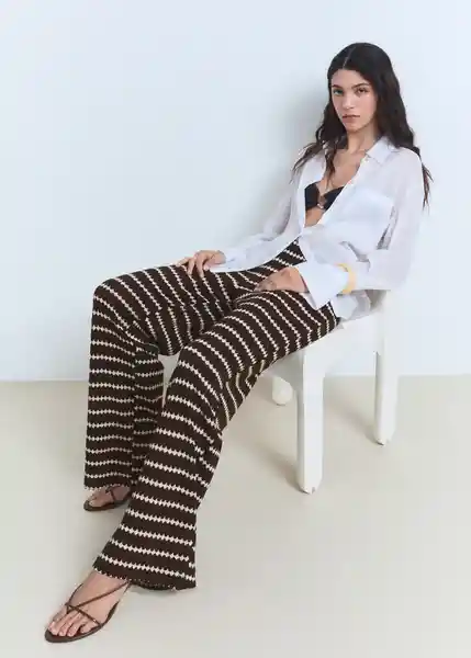 Pantalón Nati Marrón Talla L Mujer Mango