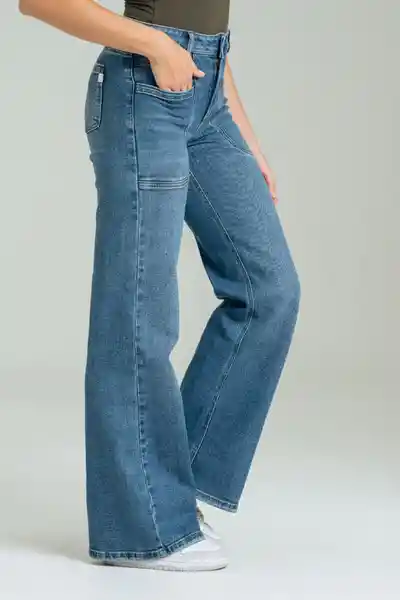 Jean Wide Leg Bolsillo Parche Color Azul Medio Talla 14 Ragged