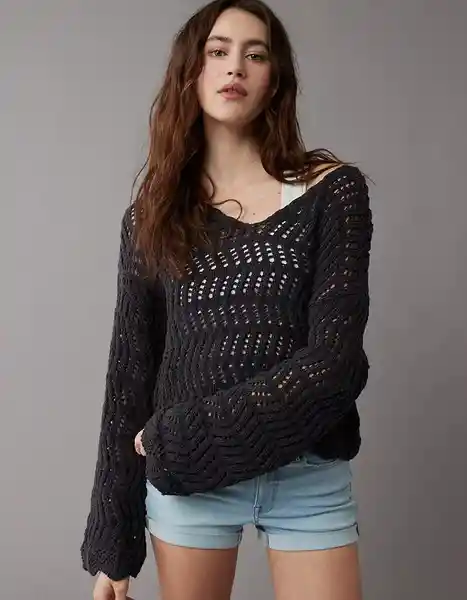 Suéter Mujer Tejido Negro Talla Large American Eagle 03441177