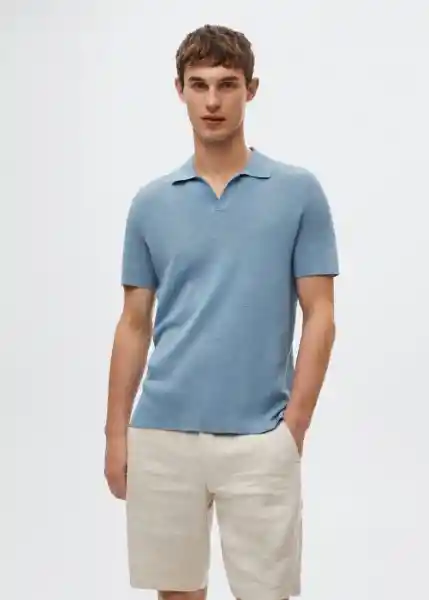 Polo Lino Celeste Talla S Hombre Mango