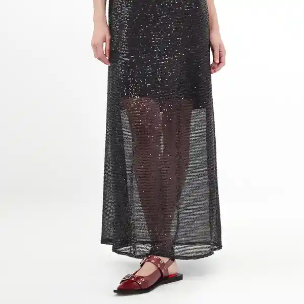 Vestido Cuello V Manga Sisa Negro Talla M 581523