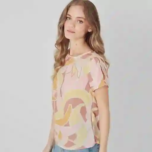 Blusa Cuello Redondo Manga Corta Multicolor Talla S 674362