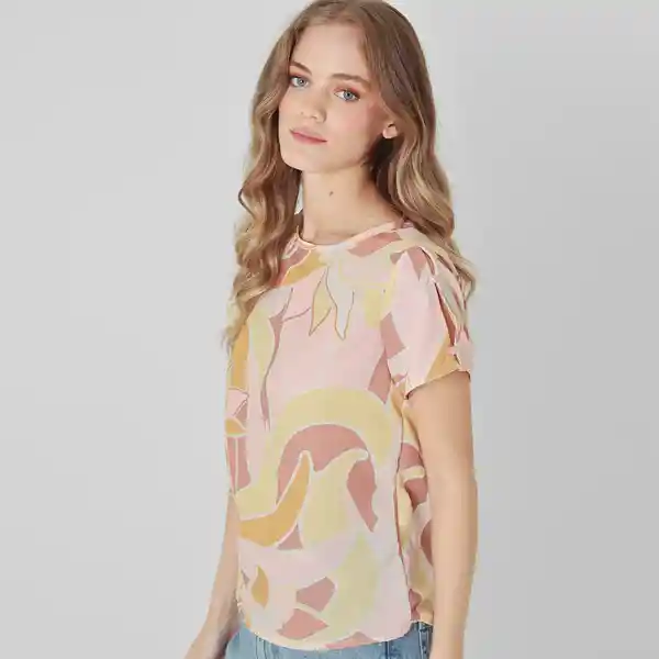 Blusa Cuello Redondo Manga Corta Multicolor Talla S 674362