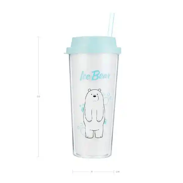 Miniso Vaso de Plástico Con Pitillo Oso Polar 550 mL