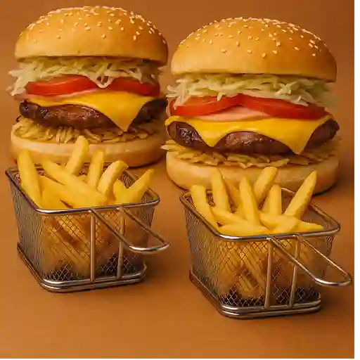 2 Burger sencillas + papas a la francesa