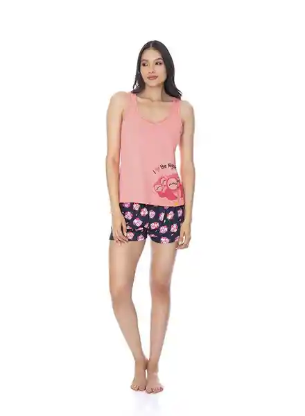 St Even Pijama Short + Camiseta Manga Sisa Búhos T. XL Salmón