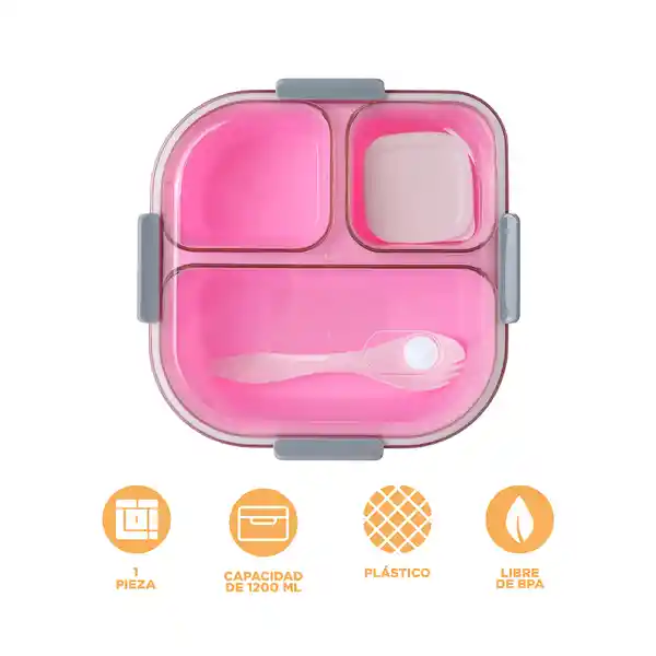 Contenedor Comida 3 Compartimentos Morado 1200 mL Serie Miniso