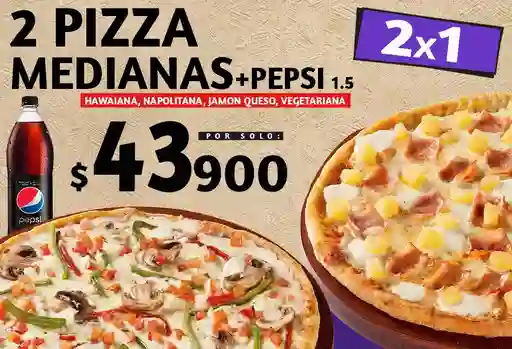 2 Pizzas Mediana + Gaseosa 1.5 L