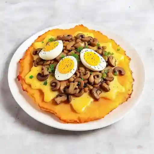 Patacón con champiñones