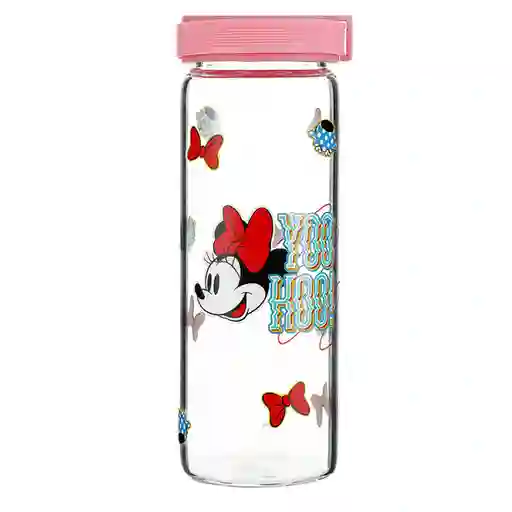 Miniso Botella de Vidrio Minnie Mouse Rosa 300 mL