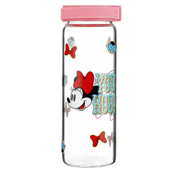 Miniso Botella de Vidrio Minnie Mouse Rosa 300 mL