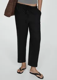 Pantalón Linen Negro Talla L Mujer Mango