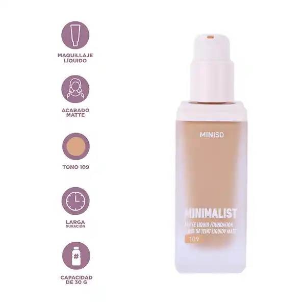 Base de Maquillaje Líquida Mate Serie Minimalist 109 Miniso