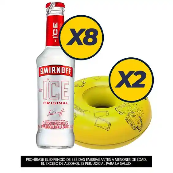 Dos Four Pack Vodka Coctel Smirnoff Ice Botella 275 Ml  + 2 Flotadores en Dona Amarillos