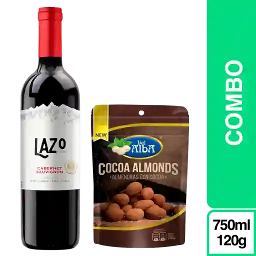 Combo Lazo Vino Tinto Cabernet + Almendras Cocoa Del Alba