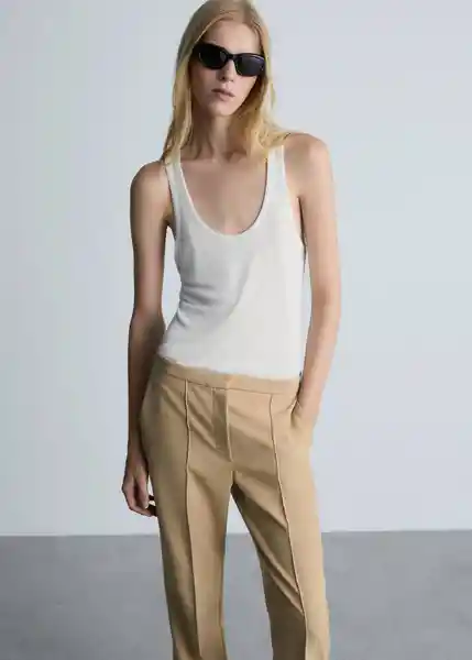 Pantalón Edie Camel Talla 42 Mujer Mango