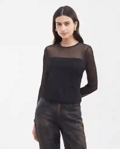 Camiseta Longsleeve Mesh Top Negro Noche Ultraoscuro S Chevignon