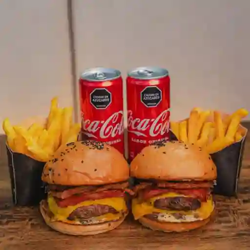 2 Holly burger, 2 coca-cola y papas