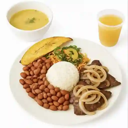 Hígado encebollado con frijoles