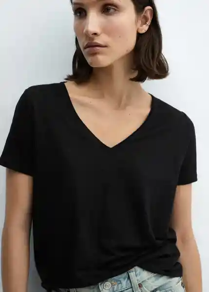 Camiseta Linito Negro Talla L Mujer Mango