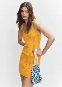Vestido Cari Mostaza Talla L Mujer Mango