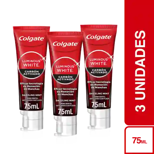 3 x Colgate Crema Dental Luminous White Carbón Activado