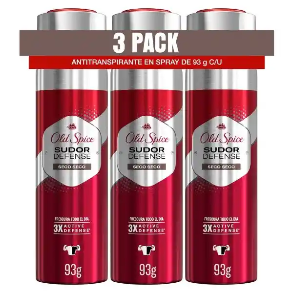 Desodorante Antitranspirante Hombre Old Spice Spray Sudor Defense Seco Seco 93 g Pack 3 Unidades