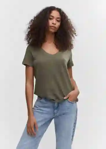 Camiseta Linito Khaki Talla S Mujer Mango