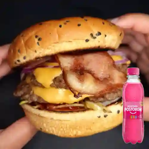 Burger Doble Carne +Tocineta +Postobón Manzana 250ml